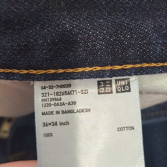 Uniqlo Mens 36x34 Regular Fit Straight Leg Blue Jeans Mid Rise Fabric by Kaihara - Picture 7 of 15